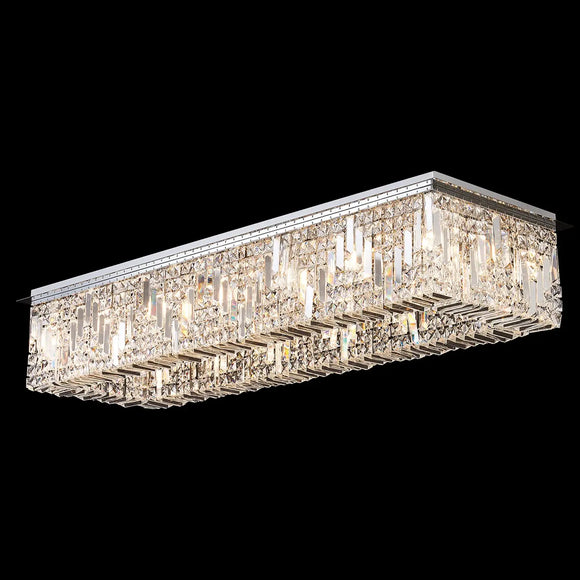 125x42cm Rectangular Flush Chandelier, 16 Light E14, Polished Chrome/Crystal (1230HAL41CH)