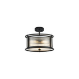 3 Light 35cm Round Flush/Semi Ceiling/Pendant Convertible, E14, Satin Black/Clear Glass - Other Finishes available (1230LUX86A)