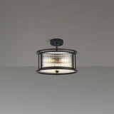 3 Light 35cm Round Flush/Semi Ceiling/Pendant Convertible, E14, Satin Black/Clear Glass - Other Finishes available (1230LUX86A)