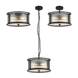3 Light 35cm Round Flush/Semi Ceiling/Pendant Convertible, E14, Satin Black/Clear Glass - Other Finishes available (1230LUX86A)