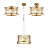 3 Light 35cm Round Flush/Semi Ceiling/Pendant Convertible, E14, Brass/Clear Glass - Other Finishes available (1230LUX86B)