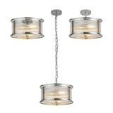 3 Light 35cm Round Flush/Semi Ceiling/Pendant Convertible, E14, Polished Chrome/Clear Glass - Other Finishes available (1230LUX86D)