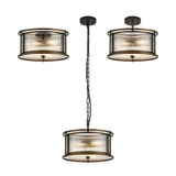 3 Light 35cm Round Flush/Semi Ceiling/Pendant Convertible, E14, Bronze/Clear Glass - Other Finishes available (1230LUX86C)