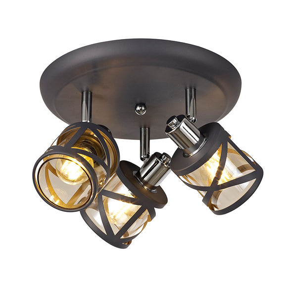 3 Light Round Spotlight, Matt Grey/Polished Chrome/Cognac (1230SPR30A)