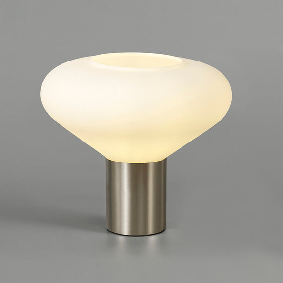 1 Light Wide Table Lamp, E27, Satin Nickel/Opal Glass (1230SUN231B)