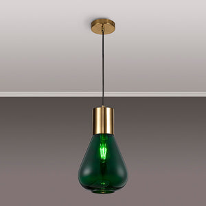 1 Light Narrow Pendant, E27, Ancient Brass/Bottle Green Glass (1230SUN925)