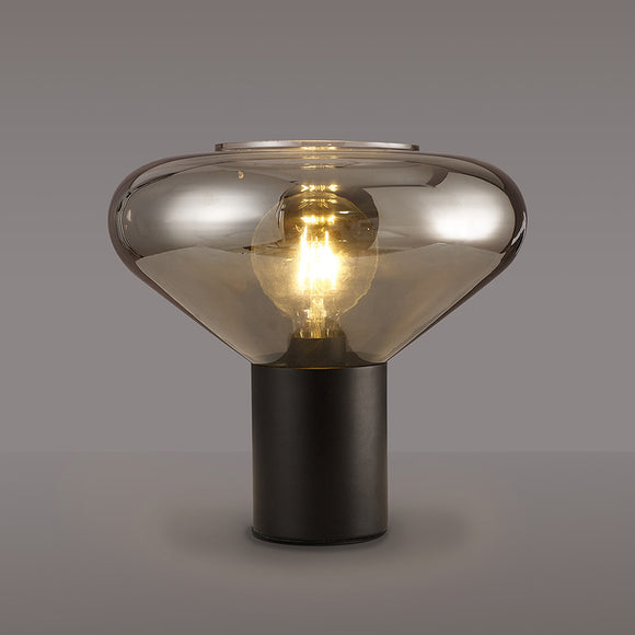 1 Light Wide Table Lamp, E27, Satin Black/Smoke Plated Glass (1230SUN1111)