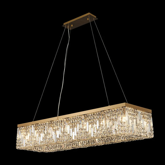 120x37cm Rectangular Pendant Chandelier, 16 Light E14, Gold/Crystal (1230HAL40GO)