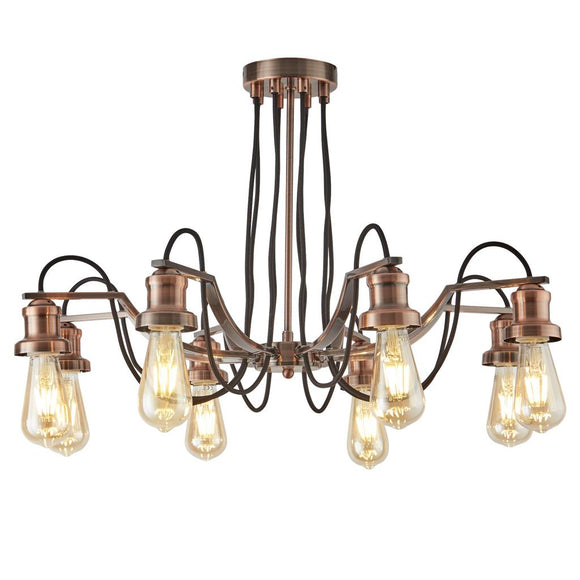 8 Light Chandelier Pendant - Antique Copper with Black Braided Cable (0483OLI10688CU)