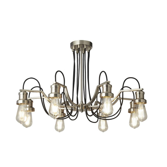 8 Light Chandelier Pendant - Satin Silver with Black Braided Cable (0483OLI10688SS)