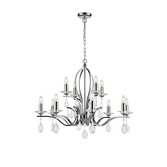 12 light chandelier in Polished Chrome with crystal glass droplets (0194WILFL240312)