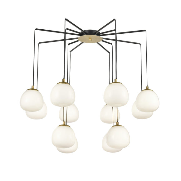 12 Light Semi Flush Fitting Pendant in Matt Black and Gold (0194VERFL246012)