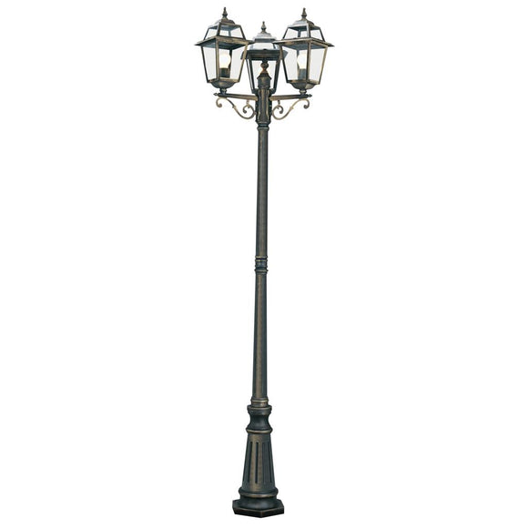 3 Light 230cm Outdoor Post - Black Gold & Glass - IP44 (0483NEW15283)