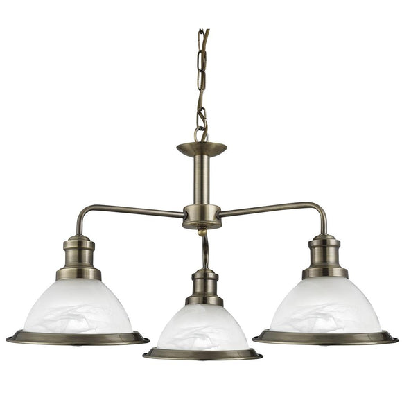 3 Light Ceiling Pendant - Antique Brass & Glass (0483BIS15933AB)