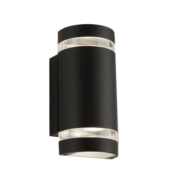 LED Outdoor 2 Light Wall Light - Black & Clear Diffuser, IP44 (0483SHE20022BKLED)