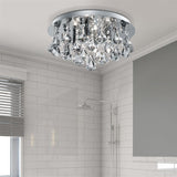 4 Light Flush Bathroom Light - Chrome & Clear Crystal Pyramid Drops, IP44 (0483HAN22044CC)
