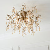 Aged gold branch semi-flush with glass droplets (0711BRA81696)