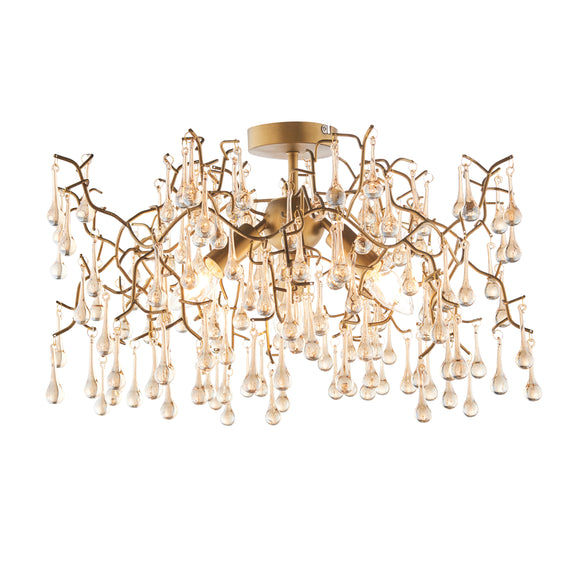 Aged gold branch semi-flush with glass droplets (0711BRA81696)