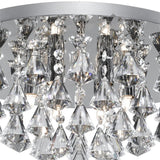 6 Light Flush Ceiling Light - Chrome & Clear Pyramid Crystals (0483HAN33066CC)