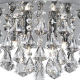 8 Light Flush Ceiling Light - Chrome & Clear Pyramid Crystals (0483HAN33088CC)