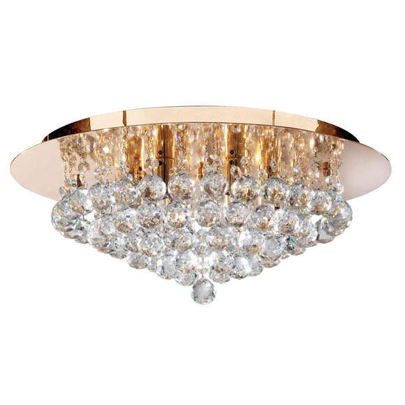 6 Light Flush Ceiling Light - Gold & Clear Round Crystals (0483HAN34066GO)