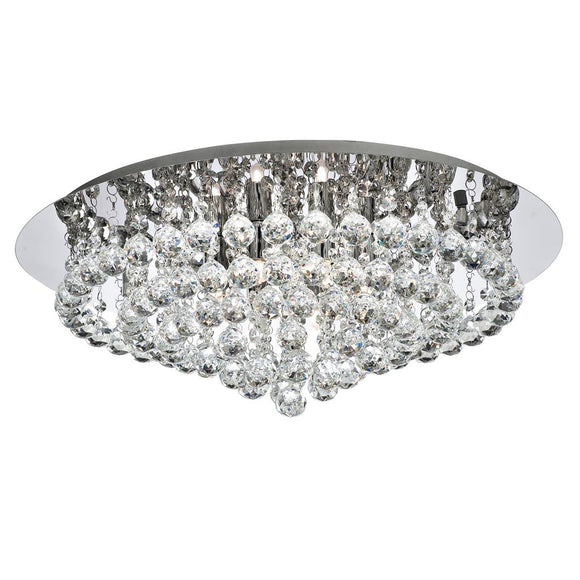 8 Light Flush Ceiling Light - Chrome & Clear Round Crystals (0483HAN34088CC)