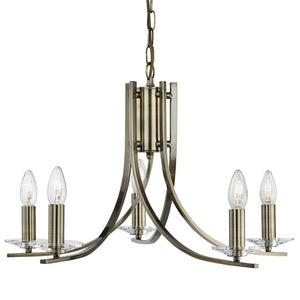 5 Light Chandelier Pendant - Antique Brass & Clear Glass Sconces (0483ASC41655AB)