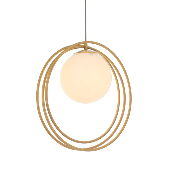 Hooped brushed gold single pendant with gloss Opal Glass Shade (0711HOP92488)