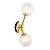 2 Light Satin Brass Wall Light with Clear Ribbed/Frosted Glass (071196691)