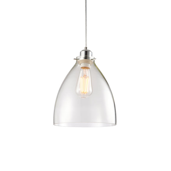 A simple glass non electric pendant with a chrome effect trim (0711ELS60874)