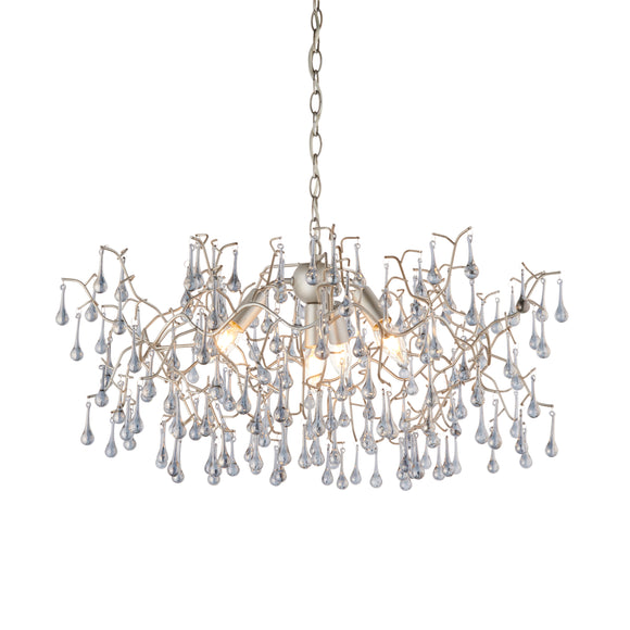 Aged silver branch chandelier with glass droplets (0711BRA90301)