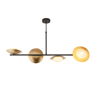 Gold & bronze dish linear pendant with pebble shaped glass (0711DIS92036)