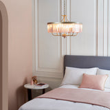 6 light Chandelier Champagne with Rose Pink Glass (0711ART91942)