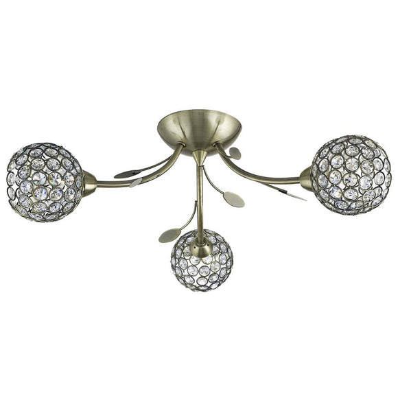 3 Light Semi-flush ceiling light - Antique Brass & Clear Glass (0483BELII65733AB)