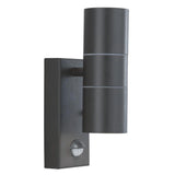 LED 2 Light Outdoor (up/down) Wall Light with PIR Sensor - Silk Black and Glass (0483MET70082BK)