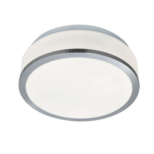 2 Light Flush - Bathroom, Satin Silver & Glass Shade, IP44 , 23cm diameter (0483CHE703923SS)