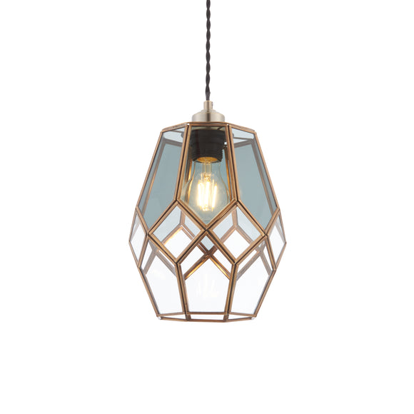 Glass Cage Pendant with Clear and Grey Glass Panels (0711RIP73296)