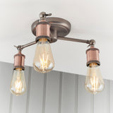 3 Light Semi Flush Fitting finished in aged pewter and aged copper (0711HAL76124)