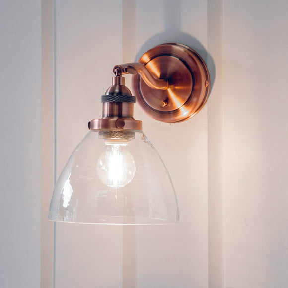1 Light Wall Lamp in Aged Copper with Clear Glass Shade (0711HAN76334)