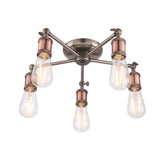 5 Light Semi Flush Fitting finished in aged pewter and aged copper (0711HAL76336)