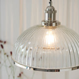 1 Light Pendant in Bright Nickel Plating and Clear Ribbed Glass Shades (0711HAN76713)