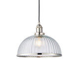 1 Light Pendant in Bright Nickel Plating and Clear Ribbed Glass Shades (0711HAN76713)