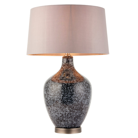An elegantly shaped black glass table lamp with grey speckled details (0711ILS79842)