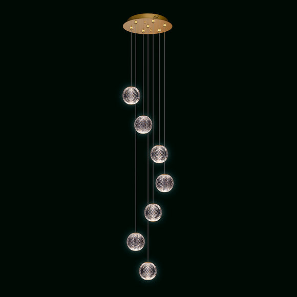Glittering LED 7 Light Round Pendant in Gold (1476DIAMD2000)