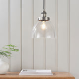 1 Light Pendant in Brushed Silver Finish with Clear Glass Shades (0711HAN91738)