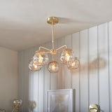 Modern Classic Styling 5 Light Pendant in Satin Brushed Gold with Champagne Glass (0711DIM91969)