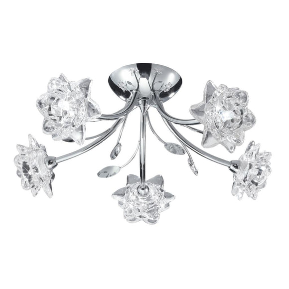 5 Light Semi-flush ceiling light - Chrome & Clear Glass (0483BEL92855CC)