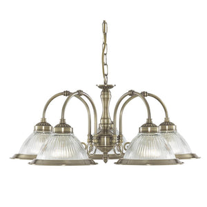 5 Light Pendant - Antique Brass & Glass (0483AME93455)
