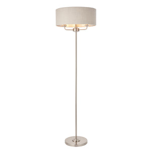 Sophisticated Statement 3 light Floor Lamp - Brushed Chrome with Natural Linen Shade (0711HIG94359)