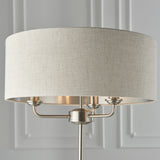 Sophisticated Statement 3 light Floor Lamp - Brushed Chrome with Natural Linen Shade (0711HIG94359)